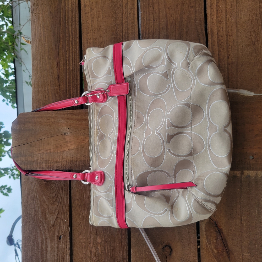 Coach Cream and Pink Monogram Shoulder Bag
